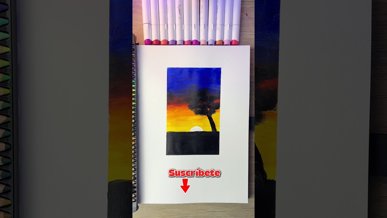 Fácil y Bello Paisaje de Atardecer 🎨