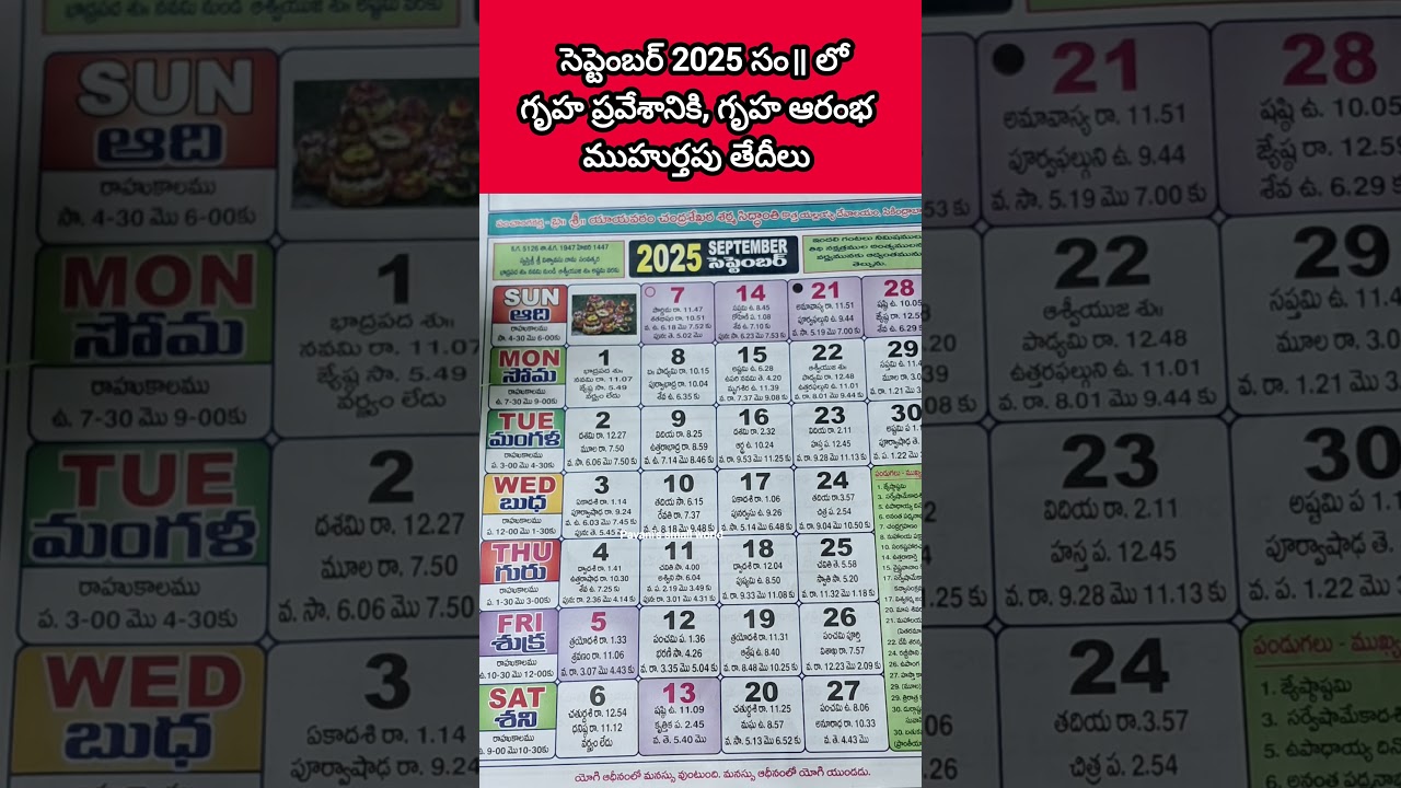 September 2025 Gruhapravesam Muhurthalu 🏡