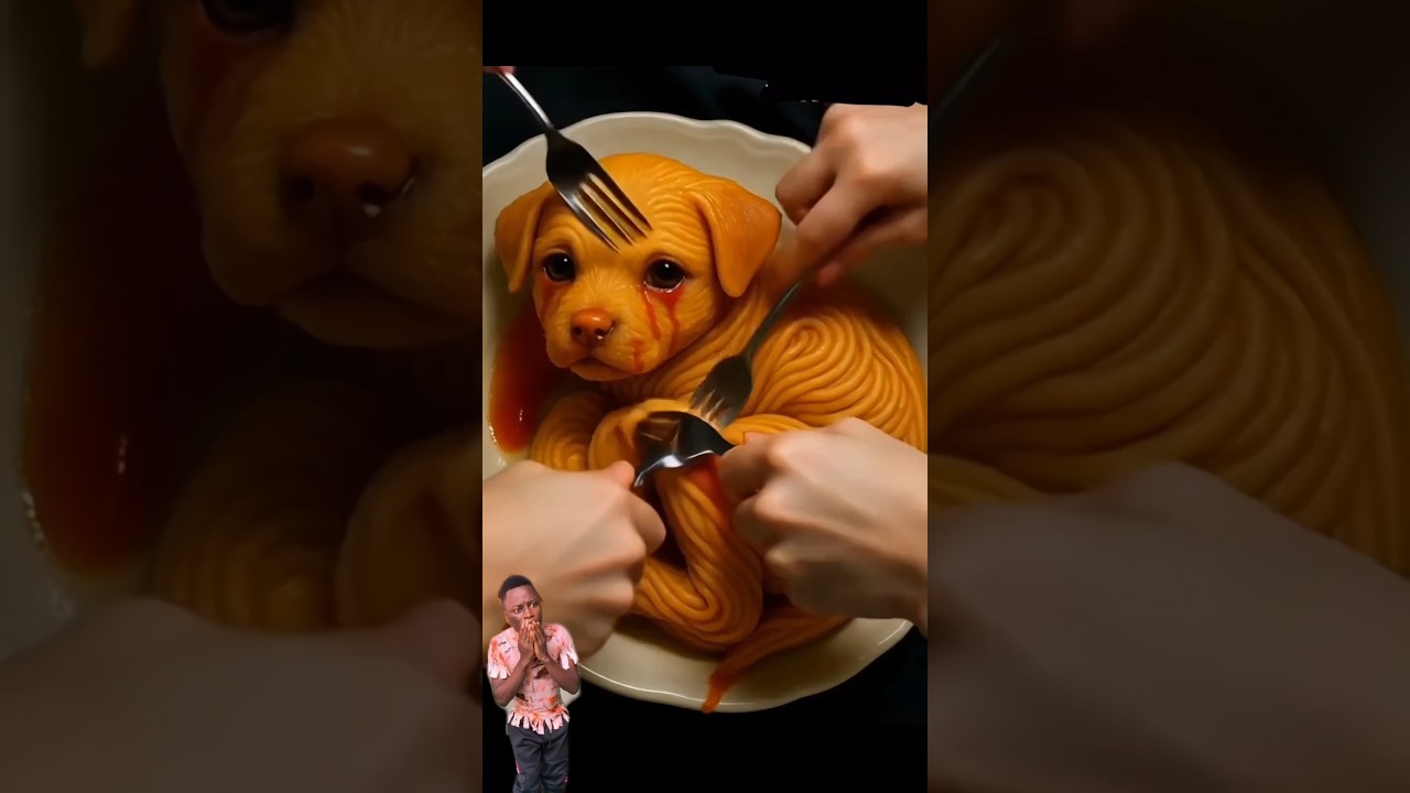 Cute Dog AI Spaghetti Baby in Rainbow Soup Machine