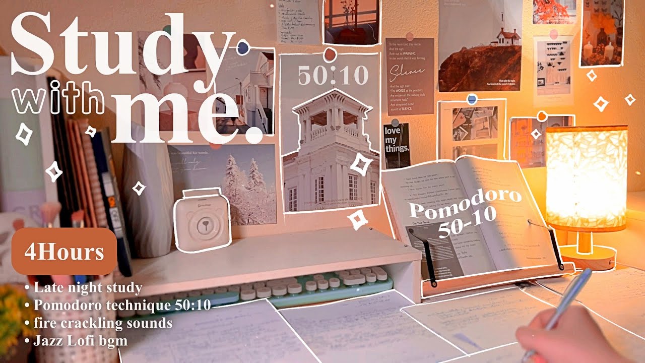 4-Hour Study Session with Cozy Fire & Jazz LoFi 🎶 | Pomodoro Technique Day 160