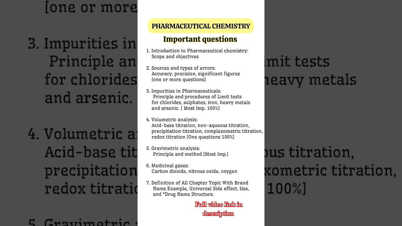 Pharmaceutical Chemistry imp questions topics d Pharma 1st year #pharmacy #dpharm #viral