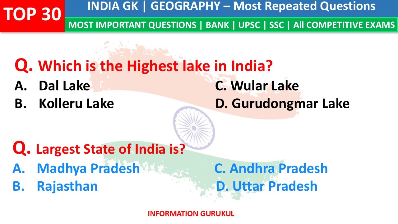 TOP 30 Top 30 India Geography GK Quiz 🌍