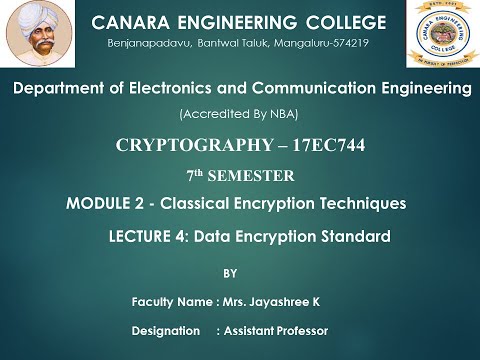 VTU CRYPTO 17EC744 M2 L4 Data Encryption Standard and Feistel Cipher Structure