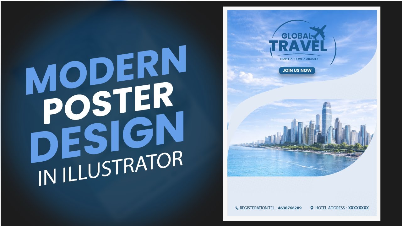 Modern Travel Poster Design in Adobe Illustrator ✈️