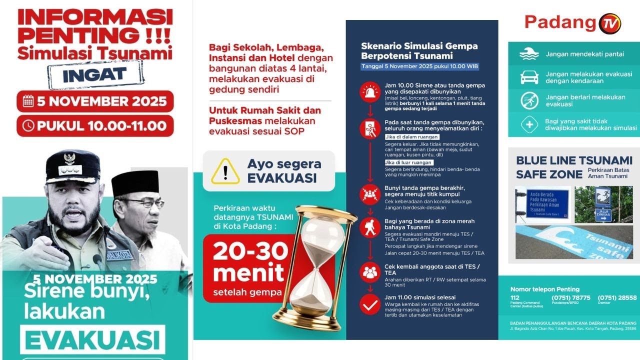 Simulasi Gempa Berpotensi Tsunami di Kota Padang | Hotel Santika Padang - Live