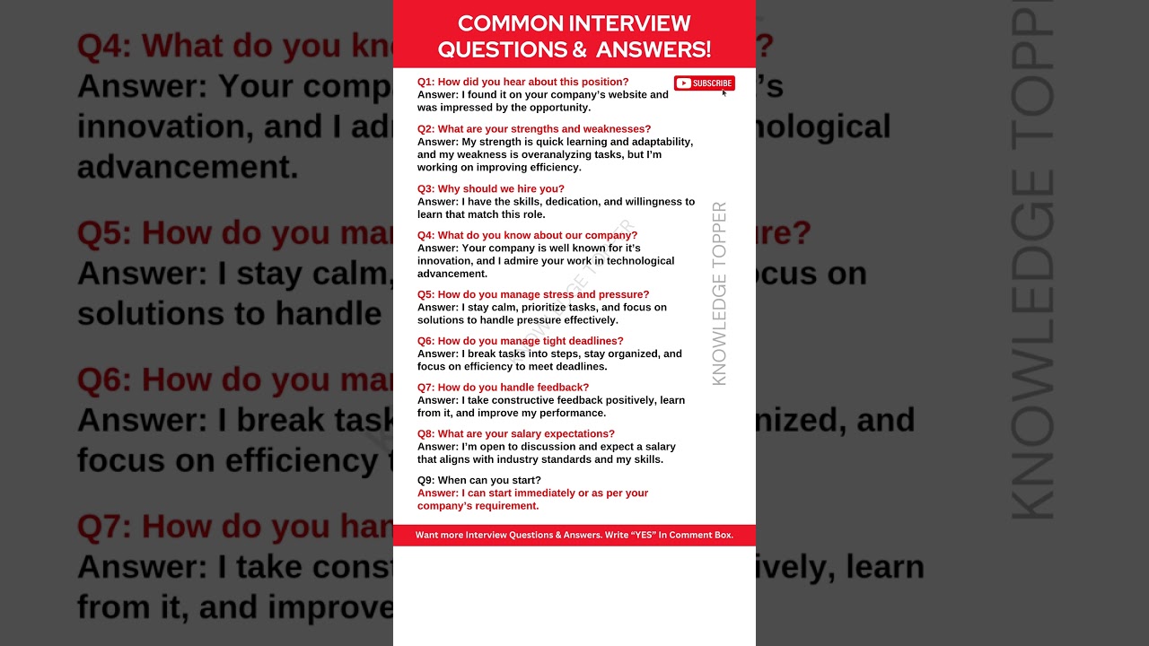 9 Top 9 Job Interview Questions & Answers 🤝