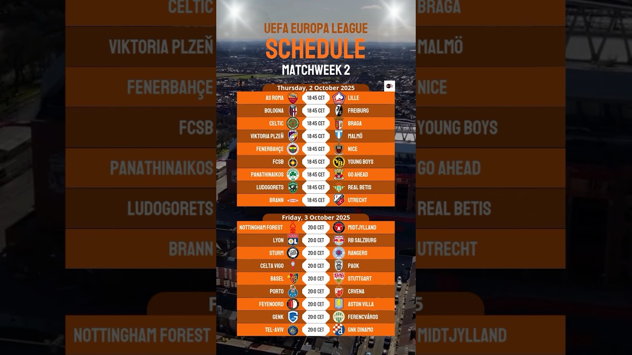 Europa League Matchweek 2 Fixtures ⚽