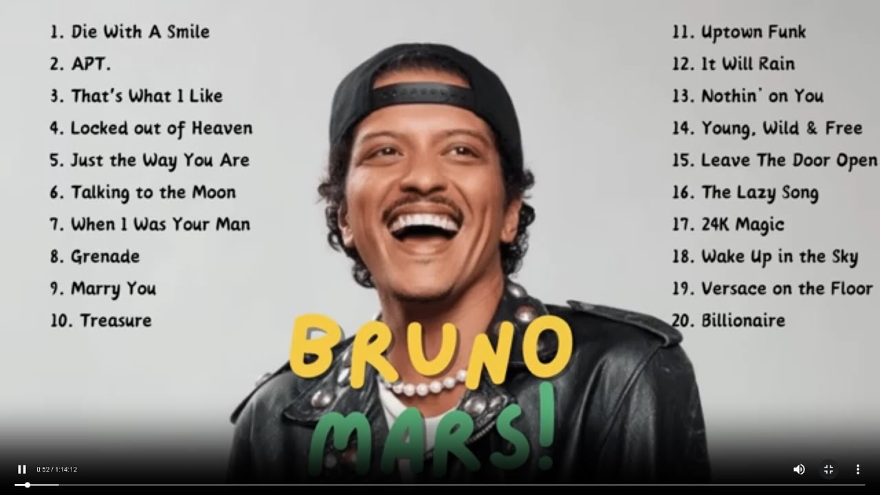 Bruno Mars: Top Spotify & Playlist Picks 2025 🎶