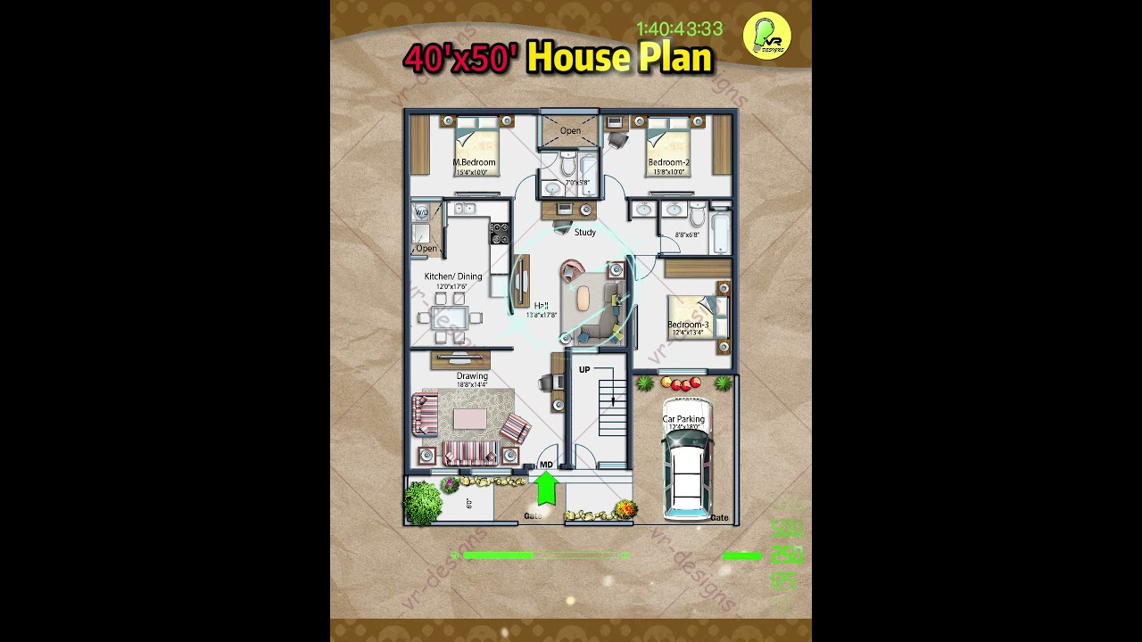 40×50 North-Facing 3BHK House Plan 🏡