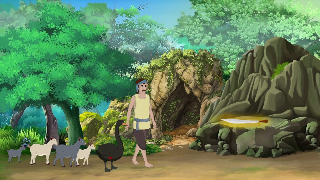 गुफा की जादुई तलवार और काला हंस: रोमांचक हिंदी कहानी 🗡️