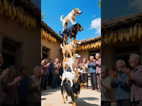 7 dogs are stacked layer by layer. The dog at the bottom is really amazing