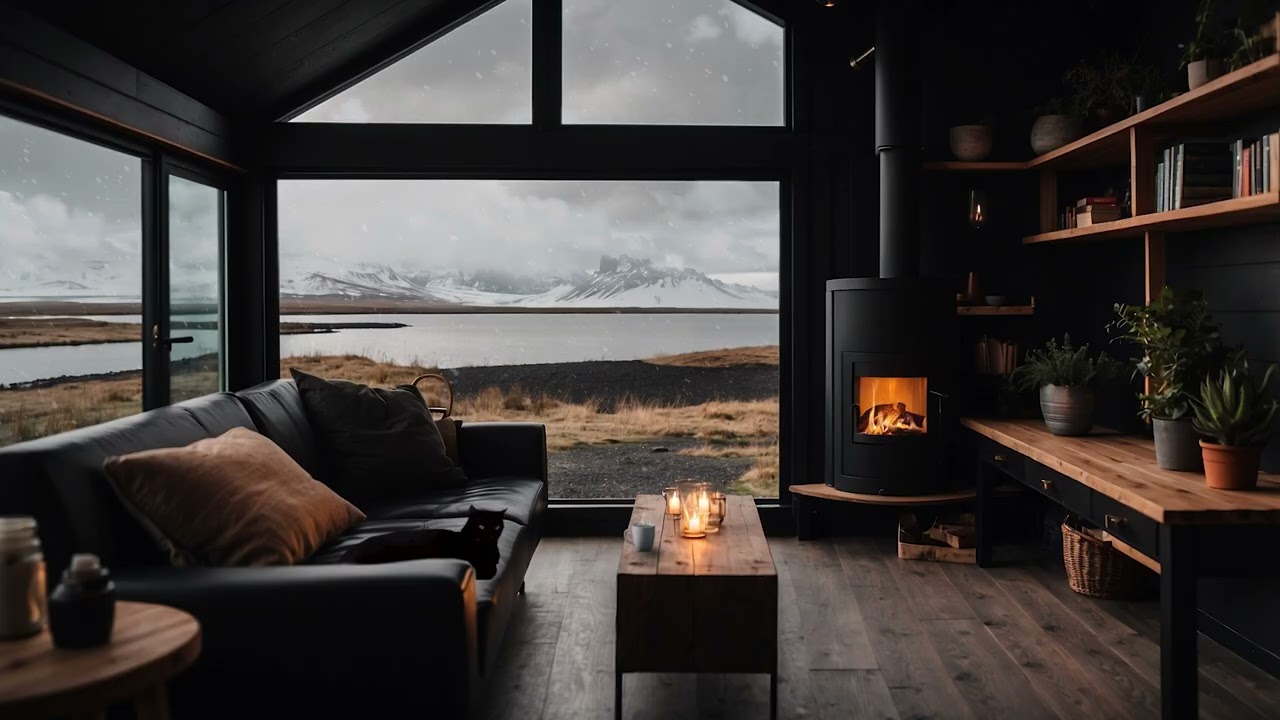 Relaxing Icelandic Winter Ambience with Fire & Snow ❄️