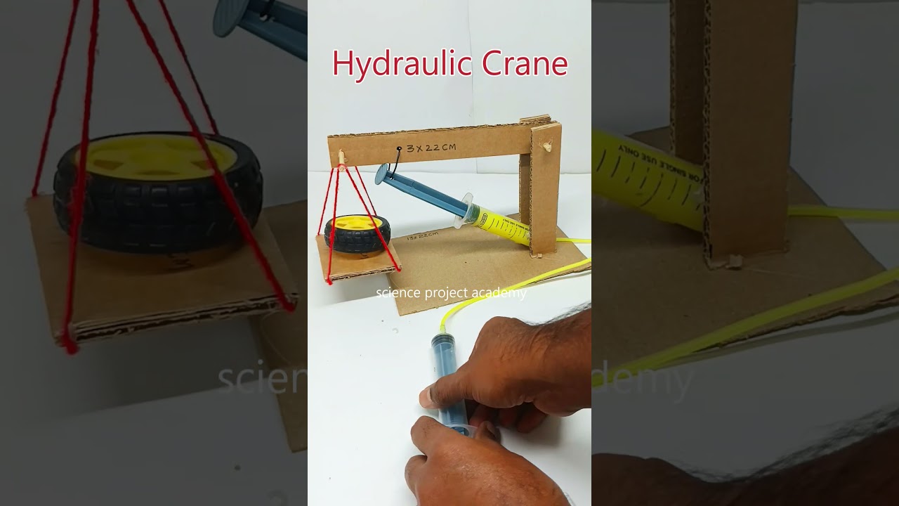 hydraulic crane working model using cardboard and syringes - shorts - science project academy