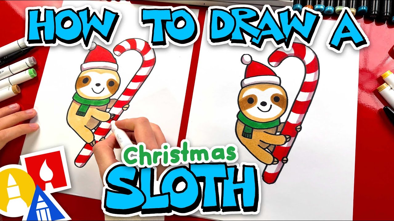 Draw a Christmas Sloth on a Candy Cane 🎄