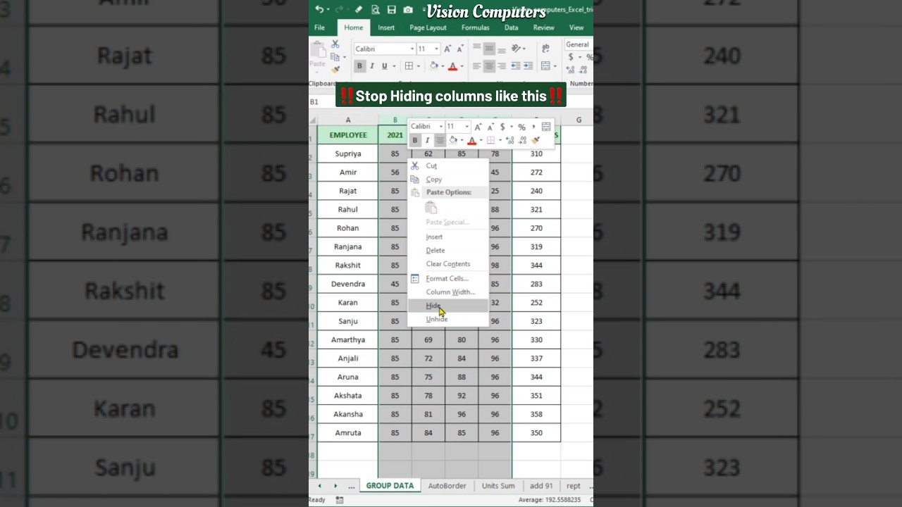 Proper Methods for Hiding Columns in Excel