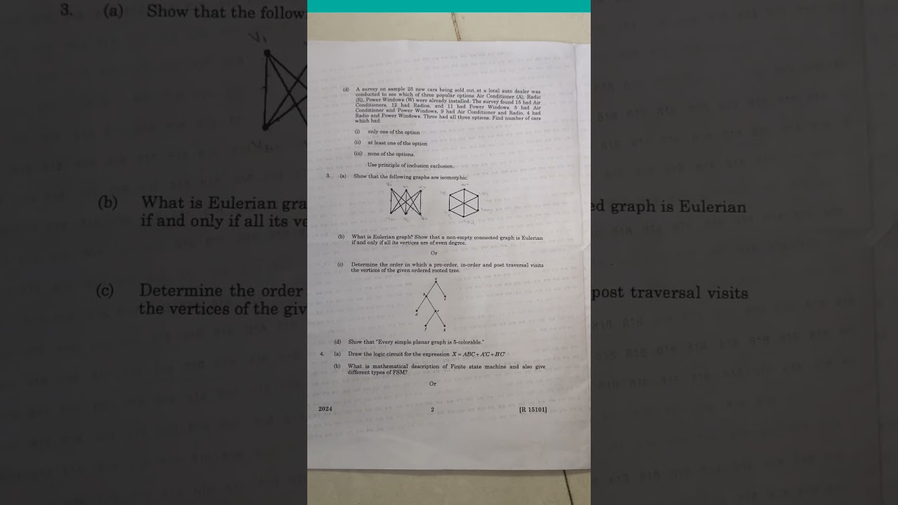 MCA 1st Semester Discrete Mathematics Structure Model Question Paper