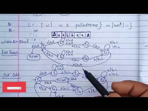 Turing machine for even and odd palindrome example in hindi | TOC | lec-63