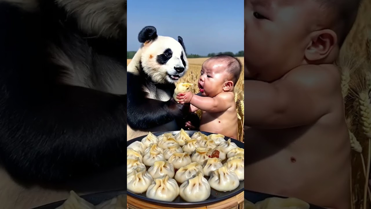 Adorable Red Panda and Baby Battle Over Delicious Dumplings π₯