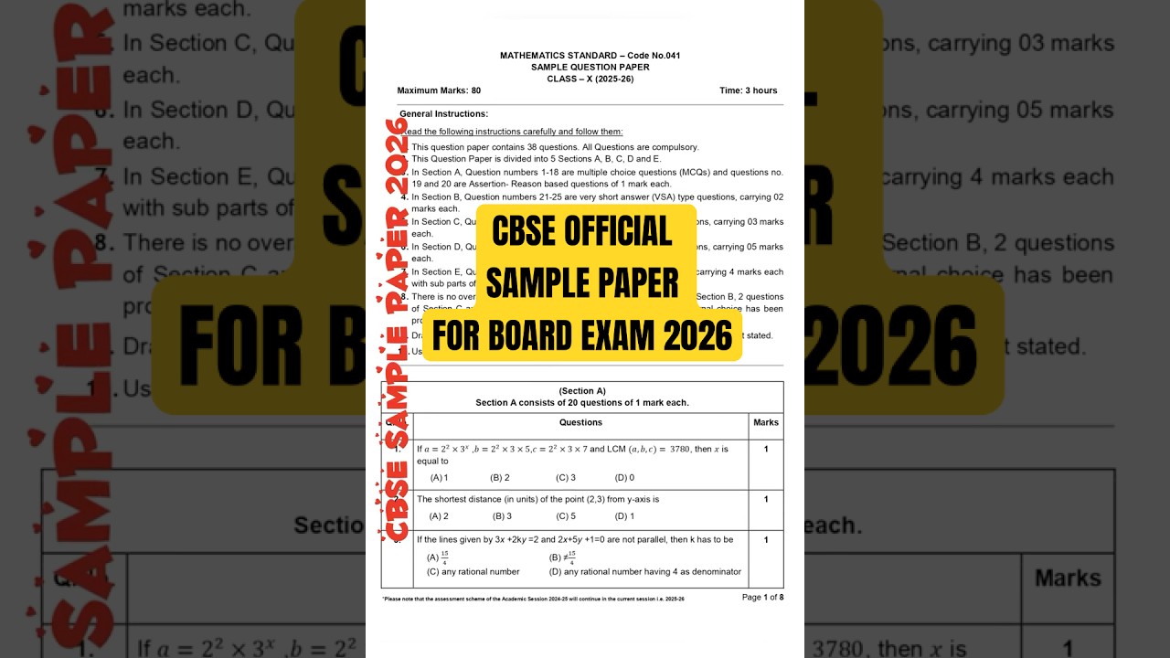 CBSE Class 10 Maths Sample Paper 2026 📘