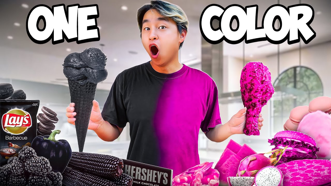 24-Hour One Color Food Challenge: Black vs Pink ๐ค๐