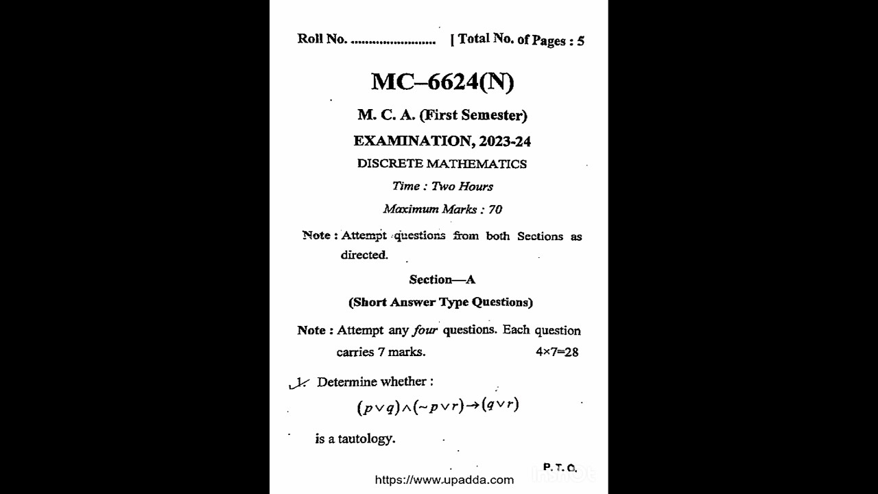 MCA 1st Semester Discrete Mathematics PYP 2023-24: Essential Topics for Exams