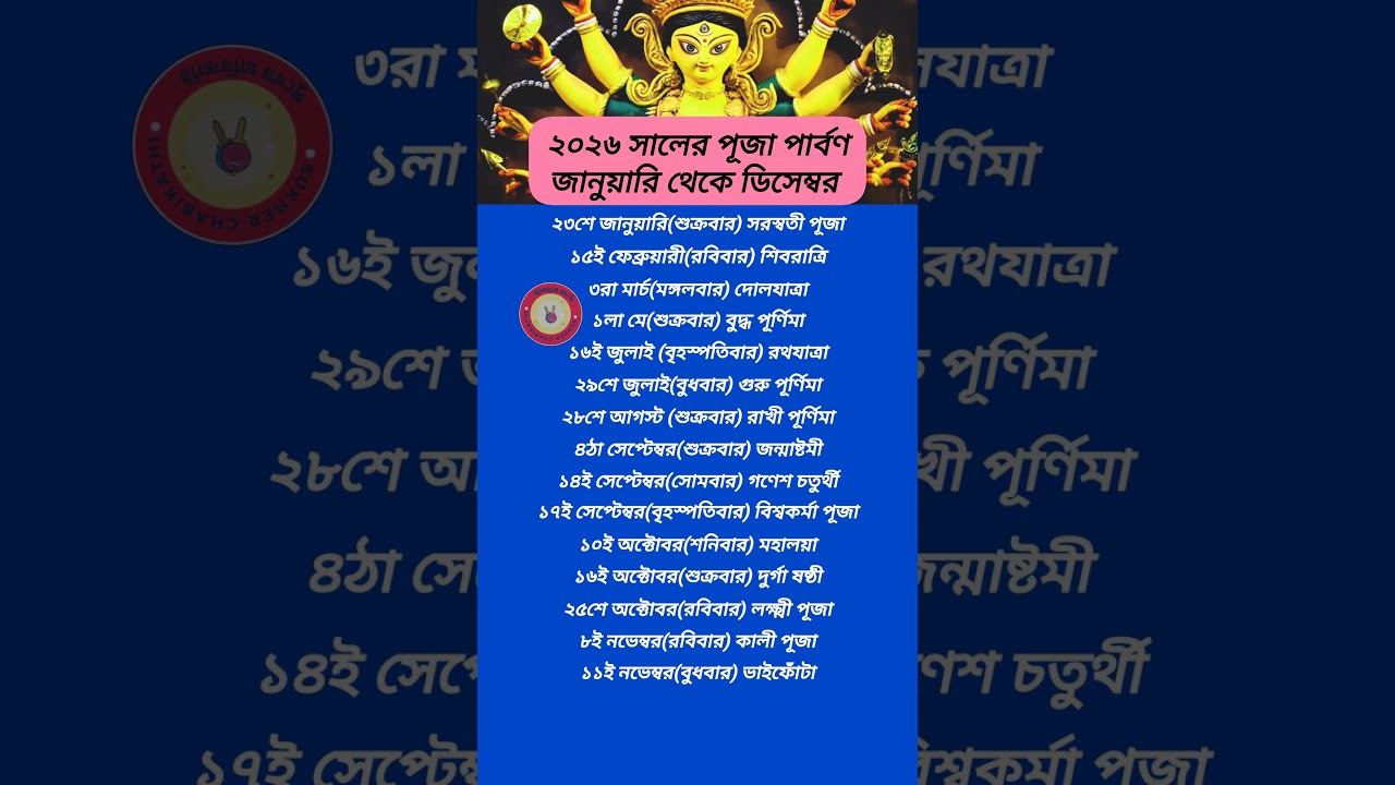 2026 পূজা ক্যালেন্ডার: জানুয়ারি থেকে ডিসেম্বরে পূজার তালিকা 🎉