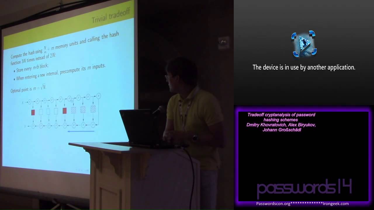 Tradeoff Cryptanalysis of Password Hashing Schemes 🔐 | Passwordscon 2014