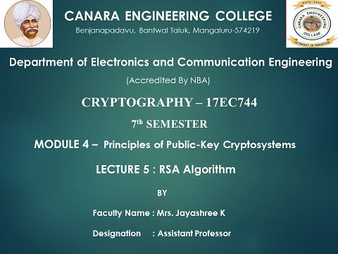 VTU CRYPTO 17EC744 M4 L5 RSA Algorithm