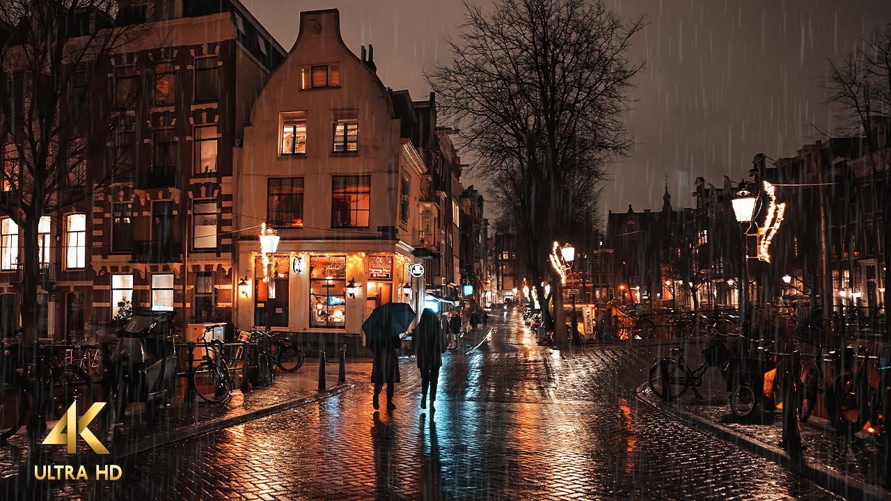 Rainy Night Walk in Amsterdam π§οΈ | 4K ASMR