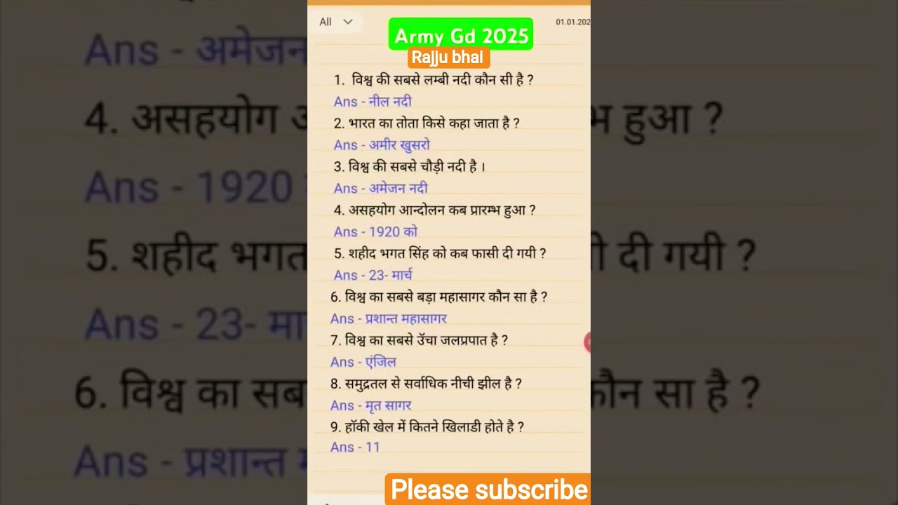 Indian Army Agniveer GK Questions 2025 📚
