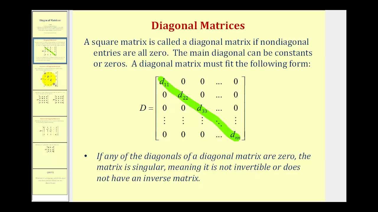 Understanding Diagonal Matrices & Their Inverses