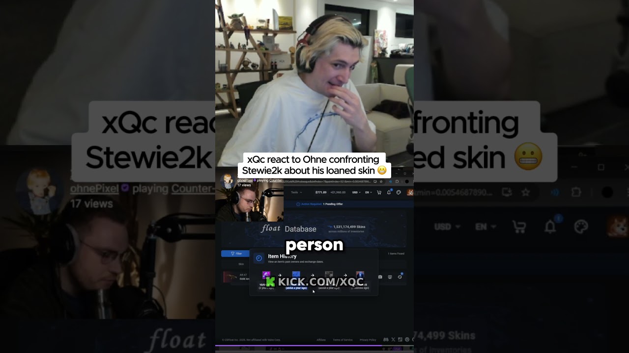 xQc Reacts to Ohne Confronting Stewie2k Over Loaned Skin