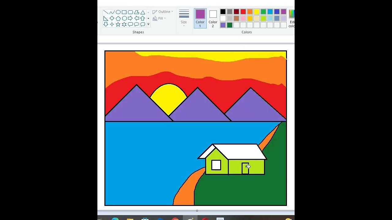 Easy Scenery Drawing with MS Paint 🌴