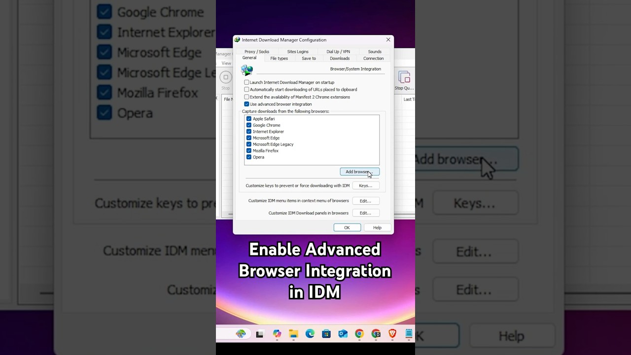 Enable Advanced Browser Integration in IDM