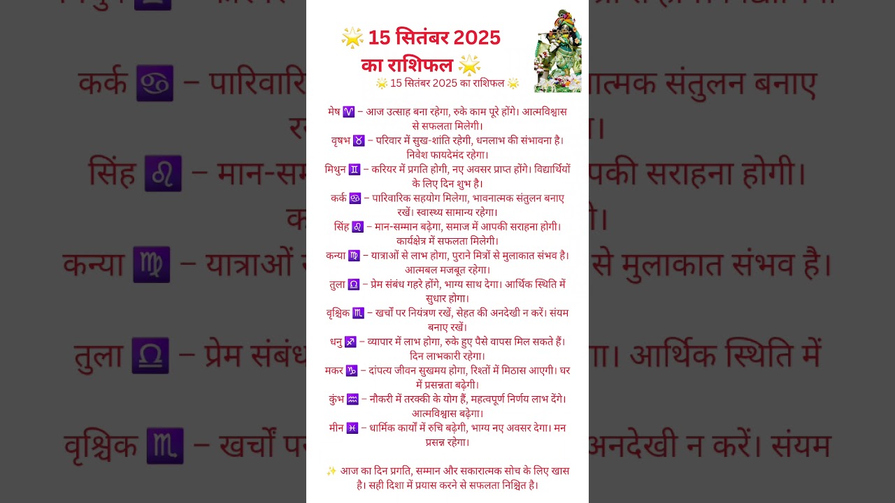 Rashi Horoscope for September 15, 2025 ЁЯМЯ