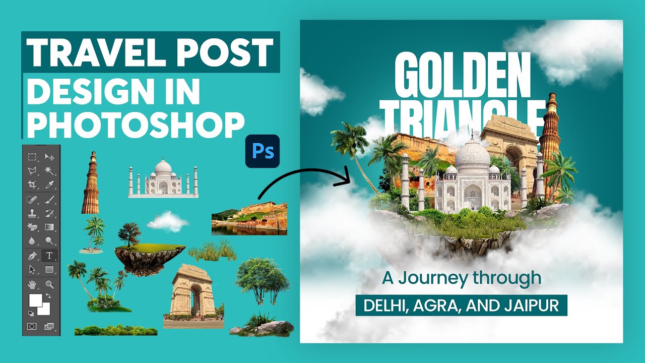 Travel Social Media Post Design in Photoshop βοΈ