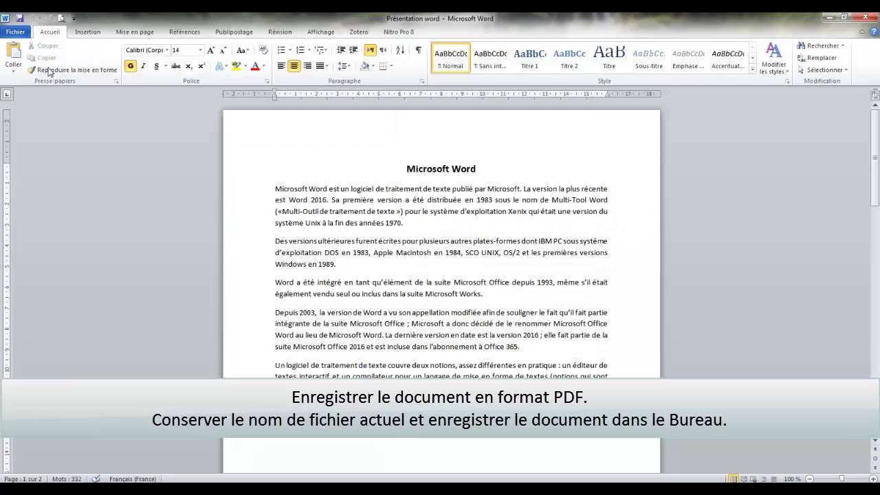 Enregistrer un Word 2010 en PDF sur le Bureau
