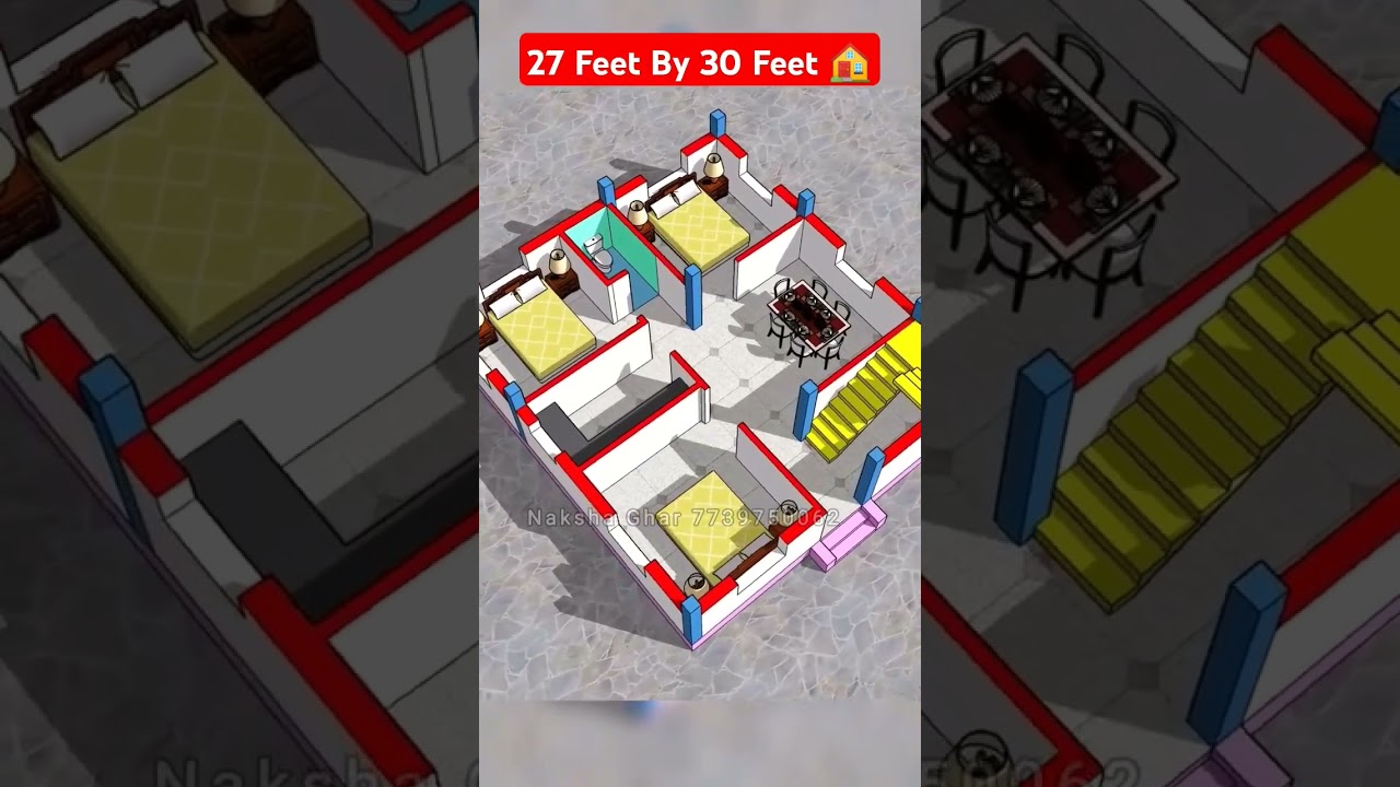 27 by 30 Ghar ka Naksha #3bedroom #homeplan #naksha #shortfeed #nakshaghar