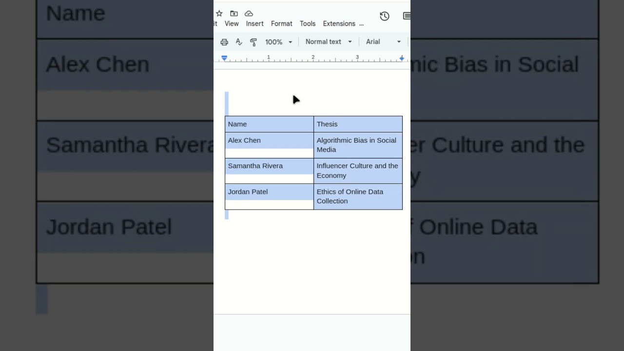 Transform Table to Text in Google Docs #howto #googledocs