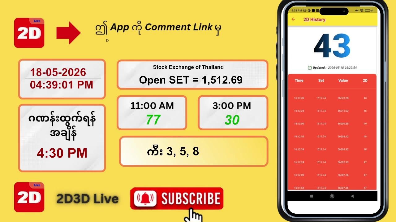 (18.5.2026) ညနေ (04:30 PM) 2D3D Live တိုက်ရိုက်