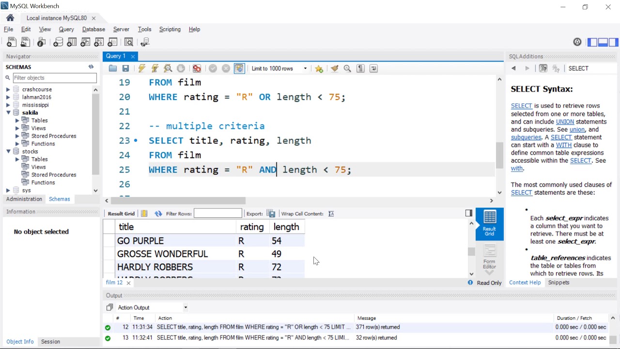 MySQL Queries with Workbench & Sakila Database