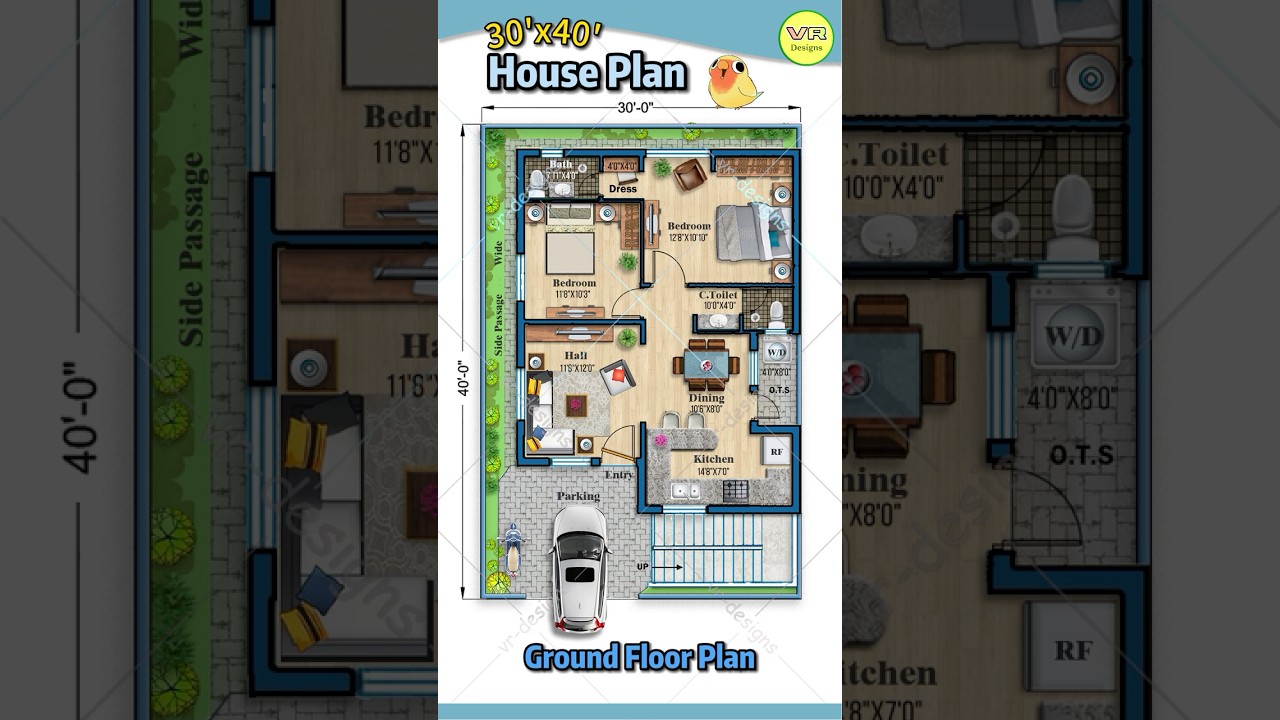 30'Γ40' 2BHK House Plan with Parking π