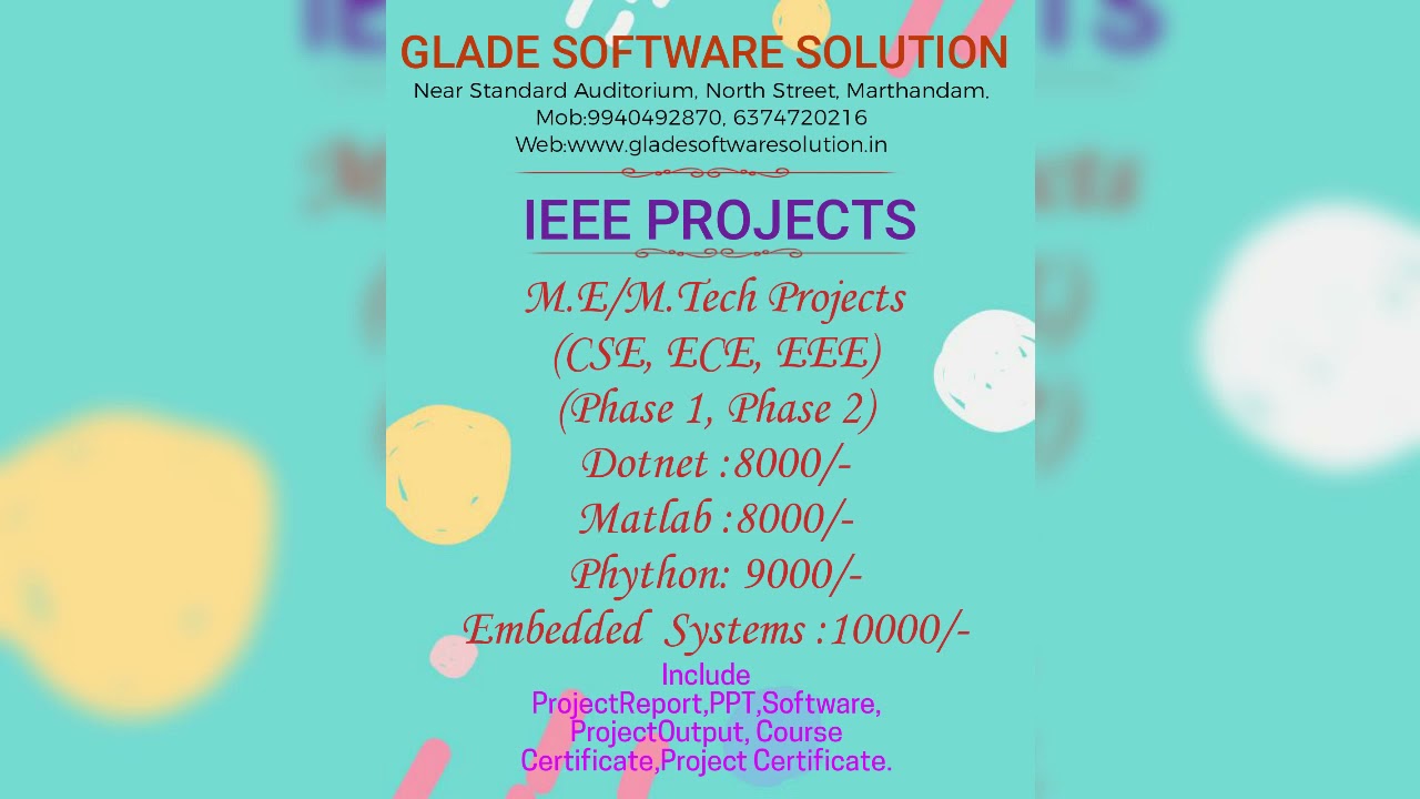IEEE 2021-2022 Project Price List and Solutions at Glade Software, Marthandam