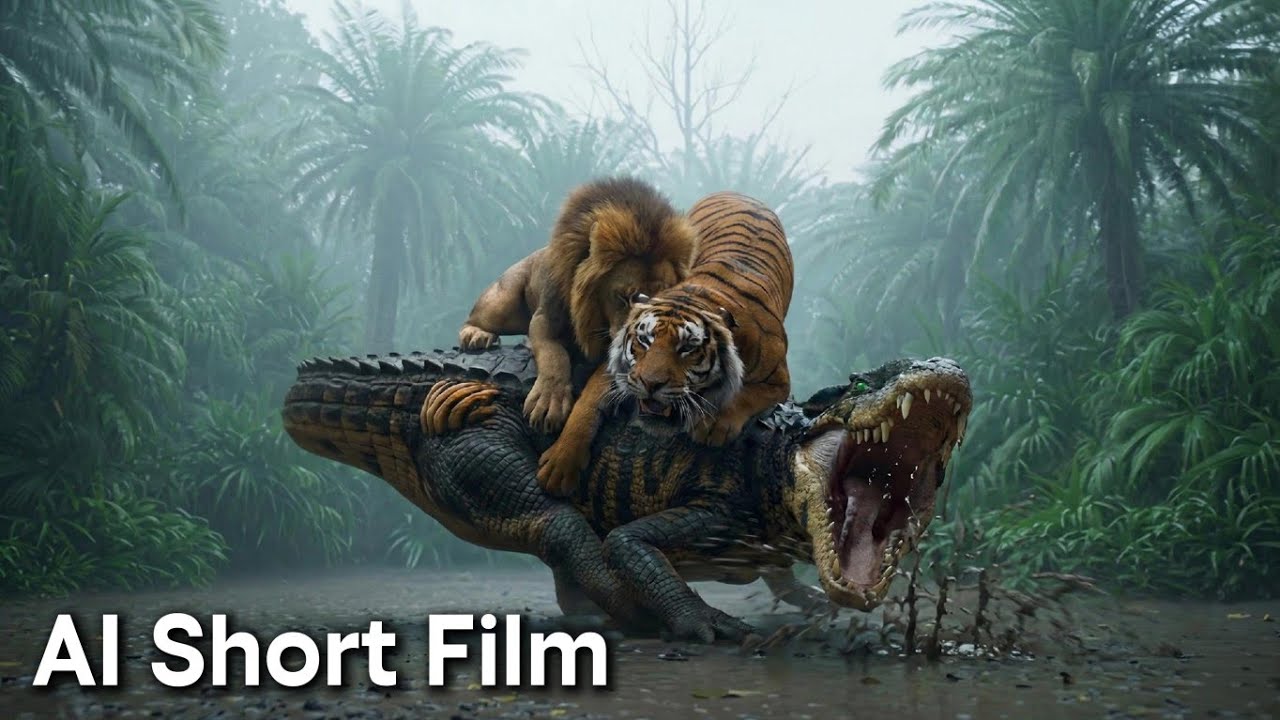 Simba & Shere Khan vs Barinasuchus | AI Short Film 🐊