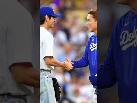 #BTSArmy V throws first pitch at Dodger Stadium #Dodgers #MLB