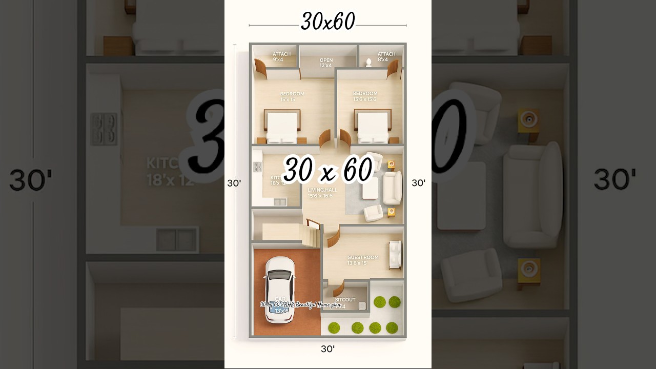 30x60 2BHK Elegant Home Plan 🏡