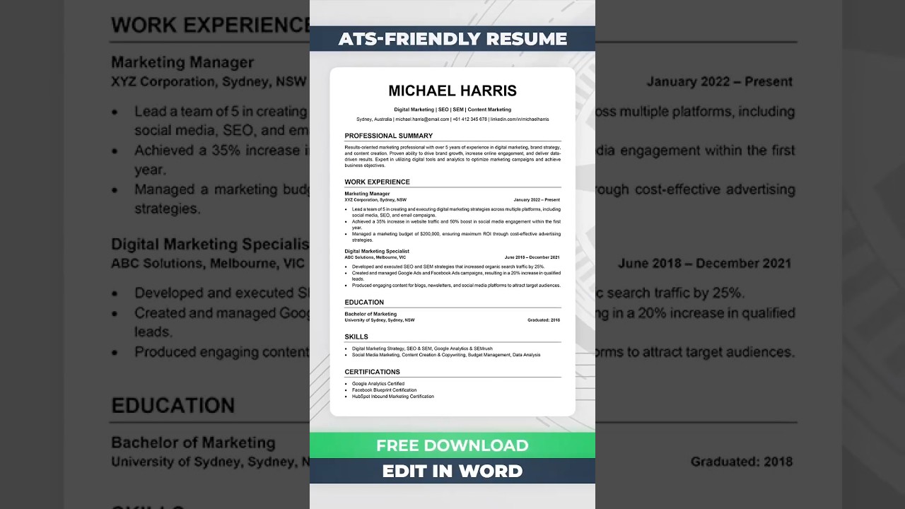 ATS Friendly Resume Template Free | How to Edit a Resume in Word
