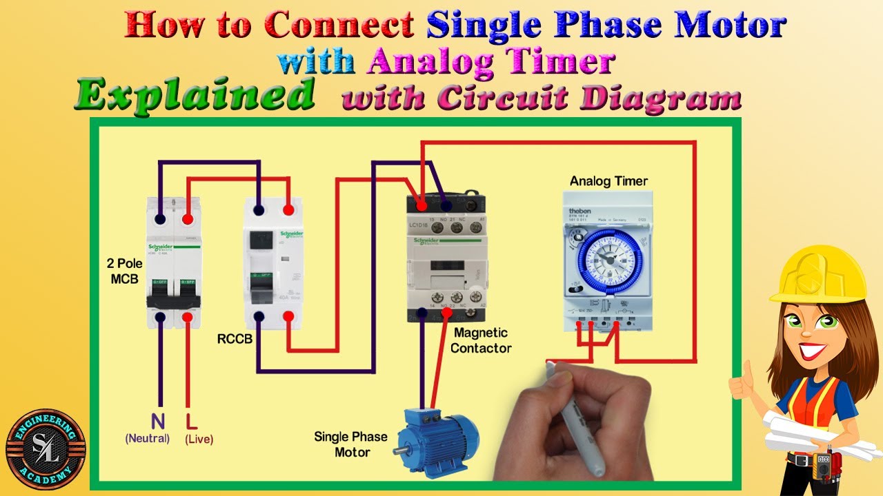 Single Phase Motor Connection with Analog Timer | Explained Working Procedure with Circuit Diagram