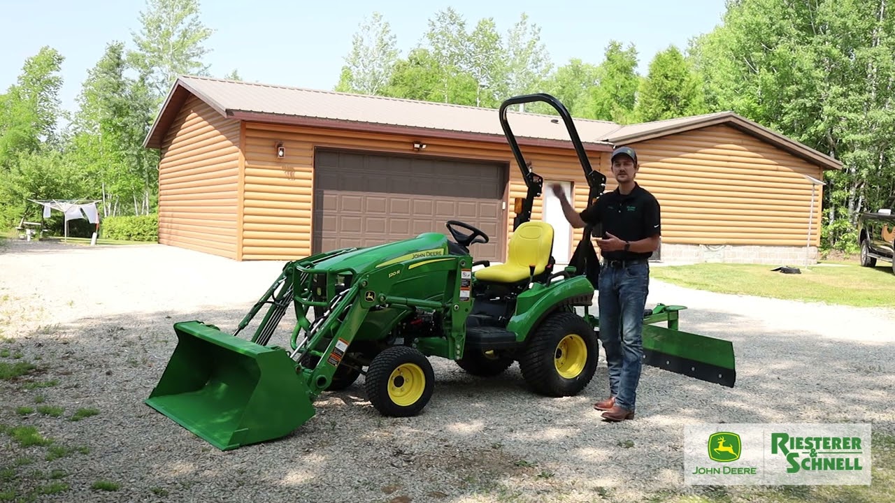 John Deere 1023E + 120R Loader + Frontier RB5060L Rear Blade | Riesterer & Schnell