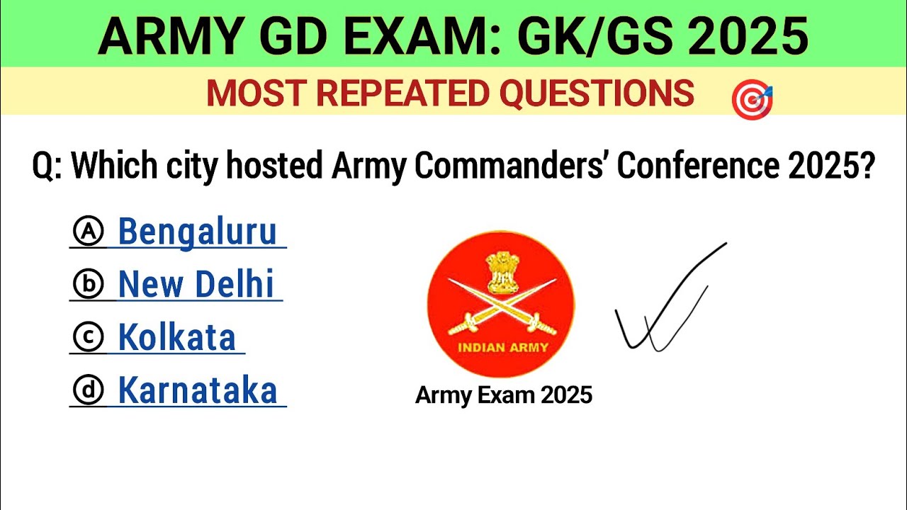 Army GD 2025 GK/GS Top 50 MCQs 📚